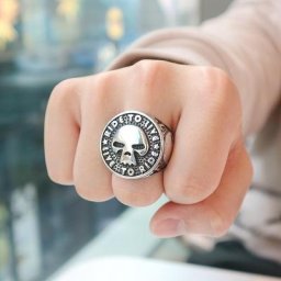 SION L-Cool Ride to Live Live to Ride Flaming Skull Big Ring Biker Style Unisexe Acier