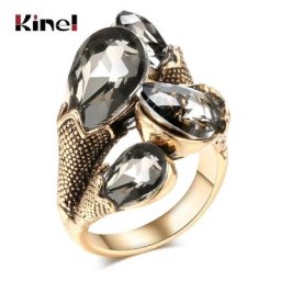 Kinel-Bagues vintage en cristal de verre pour femmes goutte d'eau en or antique bijoux Boho