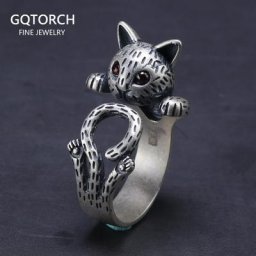 Bague en argent regardé 999 avec chats mignons pour femme matiques de bijoux cubiques vintage