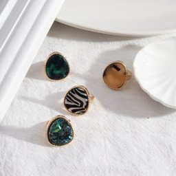 Bagues en coquillage d'ormeau à rayures zébrées pour femmes imprimé léopard ouvert bijoux en or