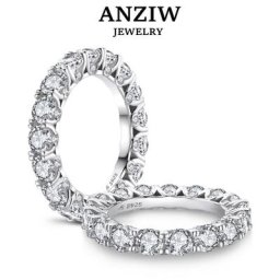 ANZIW-Bague d'éternité ronde en argent regardé 925 pour femme diamant simulé Sona bague de