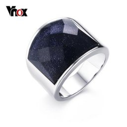 Vnox Bijoux Hommes En Acier Inoxydable Bleu Ciel Pierre Cut Bague Grand Charme De Mariage Band US