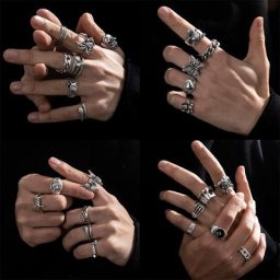 Ensemble de bagues unisexe squelette gothique Punk Grunge papillon grenouille femme homme bijoux