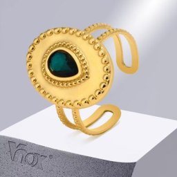 Vnox-Bagues en Pierre Naturelle pour Femme Bijoux Vintage pour Bol Acier Inoxydable Large Bande