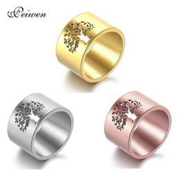 Bague arbre de vie en acier inoxydable pour femme bague dorée motif arbre creux bijoux de