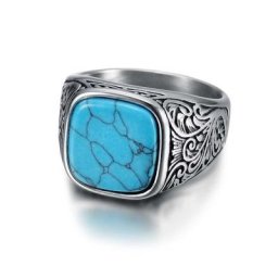 Jiayiqi – bague en pierre Turquoise pour homme Vintage titane acier inoxydable bagues