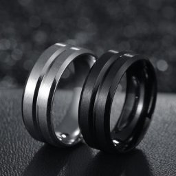 Bague de mariage en tungstène noir pour hommes bord biseauté à rainure acier inoxydable brossé