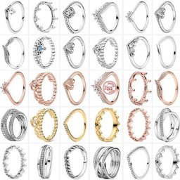 Bagues rondes incrustées de couronne en argent regardé 2022 bijoux européens breloque convient à