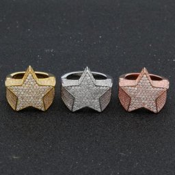 Milangirl-Bagues cinq étoiles pour hommes et femmes Hip Hop Rock Strass de luxe Bagues