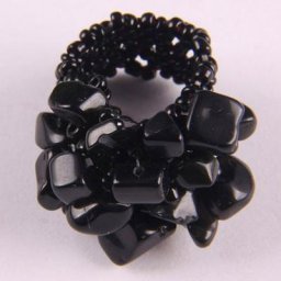 Bague élastique noire en perles d'obsidienne pour femme bijoux extensible taille 8-9 cadeau X014