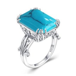 Szjinao-Bague Turquoise en Argent Sterling 925 pour Femme Punk Grandes Bagues Rectangulaires