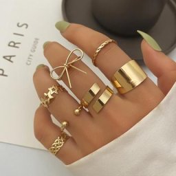 IPARAM-Ensemble de matiques en métal Boho Gold Document pour femme bague large grand nœud
