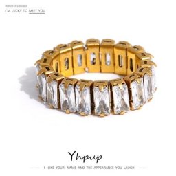 Yhpup – bague en acier inoxydable pour femme bijoux de luxe en zircon cubique bijoux de