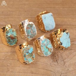 Bague réglable en or avec pierre gemmes pour femme ligne d'or turquoises mode élégante bijoux de
