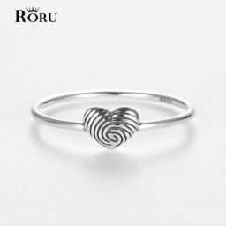 Bague rétro en argent Sterling S925 pour hommes et femmes joli cœur géométrique rond et torsadé
