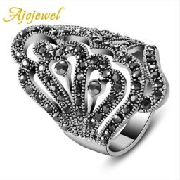 Ajojewelry – grand anneau creux avec strass noirs pour femmes bijoux Vintage accessoires de mode