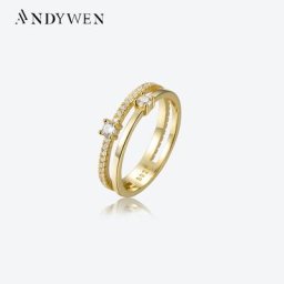 ANDYWEN – bague d'éternité en argent Sterling 925 CZ deux lignes carrées empilées bijoux fins de