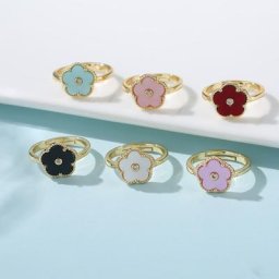 CARLIDANA-Bague de Luxe Colorée à Breloques pour Femme Bijou de Charme à Motif de Quatre Fleurs du