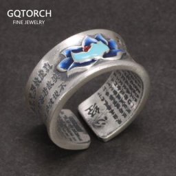 Group bague poisson en argent regardé S30/10/2018 pour hommes et femmes bague de bouddha Sutra bleu