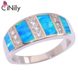 CiNily-Bagues plaquées argent avec opale de feu bleue pour femme bijoux cubique contre-indiqué