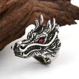 Bague en forme de tête de Dragon pour hommes cristal rouge incrusté nouvelle mode bague en métal