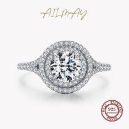 Ailmay-Bague Ronde de Luxe en Argent Sterling 925 pour Femme Bijoux de Déclaration de Mariage