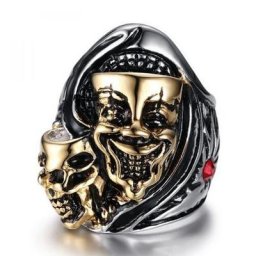 Bague Double Tête Fantôme pour Homme Bijoux Vintage Punk Clown Doom ix Gothique Moto Cadeau