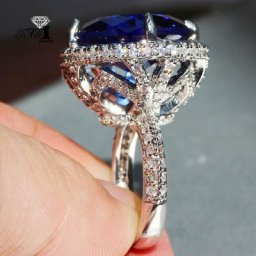 YaYI-Énorme bague coeur saphir bleu bijoux coupe princesse document argenté fiançailles cadeaux