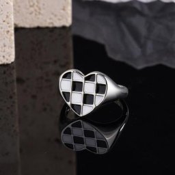 Bague en argent Sterling 925 avec cœur en treillis noir et blanc pour femme bijou de luxe de