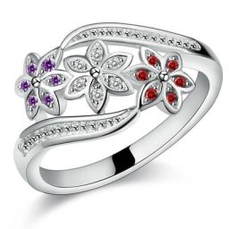 Bague de fiançailles en cristal brillant pour femmes tendance couleur argent mignon à la mode