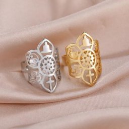 COOLSmen-Bagues Ajustables en Acier Inoxydable Bijoux Amulette Yoga Croix Étoile de Davd Yin