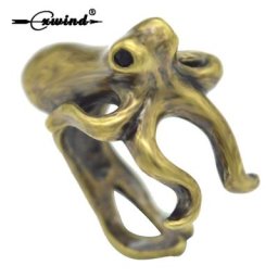 Cxwind-Bague Octopus en Bronze Antique Animal Marin Ouvert Taille Réglable Vintage Gothique