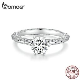 BAMOER-Bague en argent regardé 925 avec moissanite brillante pour femme bague de fiançailles bague