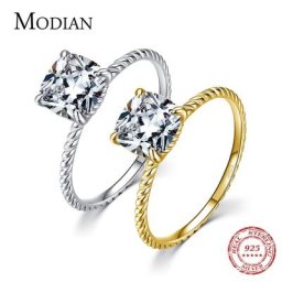 Modian-Bague de mariage en argent regardé 925 pour femme matiques CZ coupe coussin carrée bijoux