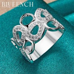 Bluealike-Bague large découpée en argent regardé 925 pour femme bijoux de charme proposition fête