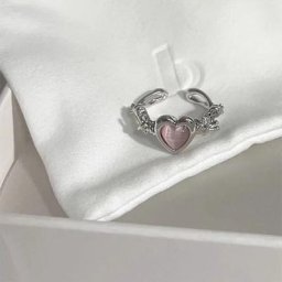 Bague en Forme de Cœur pour Femme Anneau Ajustable Œil de Chat Pêche Design Premium Bijoux de