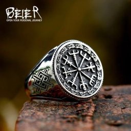 Bague boussole viking en acier inoxydable totem nordique runique bijoux Odin bijoux vintage