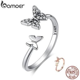 BAMOER-Bague papillon ouverte en argent regardé 925 pour femme bijoux absorbe ouissants CZ cadeau