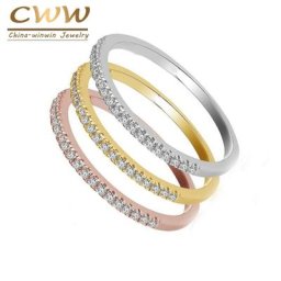 CWWZircons – bague de fiançailles en zircone cubique pour femmes bijoux de marque 3 tons de