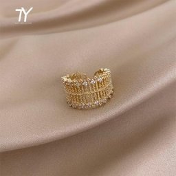 Bagues de couleur or en Zircon incrusté de maille creuse exagérée en métal pour femme nouvelle mode