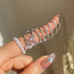Ensemble de bagues bohème en perles papillon pour femmes perle brillante gothique Vintage plaqué