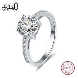 Effie Queen-Bagues de mariage en argent regardé 925 véritable pour femme bague cubique brillante