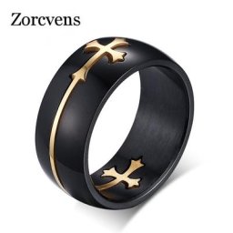 KOtik – bague en acier inoxydable pour homme et femme bijou de couleur noire avec croix séparable