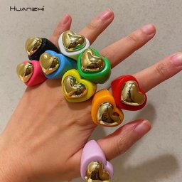 HUANZBottles-Bagues en résine acrylique pour femme bague géométrique bijoux de voyage coeur