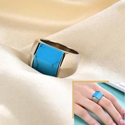 Chevalière Turquoise pour homme en acier inoxydable anneau carré en pierre bleue Vintage bijoux