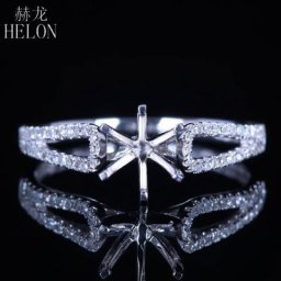 HELON – bague de fiançailles en or blanc 6mm taille ronde Semi-monté couleur unie 14k 10k