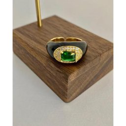 Bague en émail BenS pour femme bijoux rectangulaires couleur verte ouverture goutte d'huile