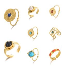 Bagues Ouvertes en Acier Inoxydable pour Femme Anneau Large Géométrie Colorée Or 18K Bijoux