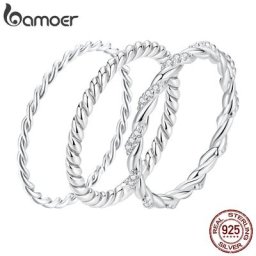 BAMOER – bracelet tressé en argent Sterling 925 bijoux fins Texture torsadée anneaux empilables