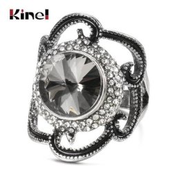 Kinel-Bague de fleurs en pierre de cristal gris pour femme bijoux de mariage ethniques argent